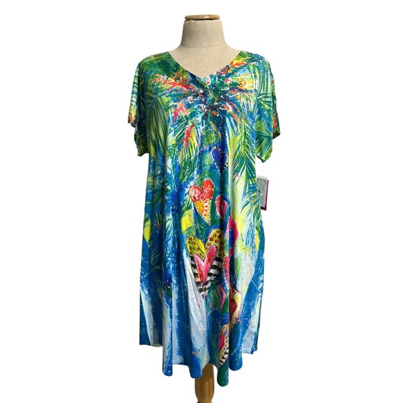 Leoma Lovegrove Tropical Heart Print Dress NWT Womens Size Large - Picture 1 of 10